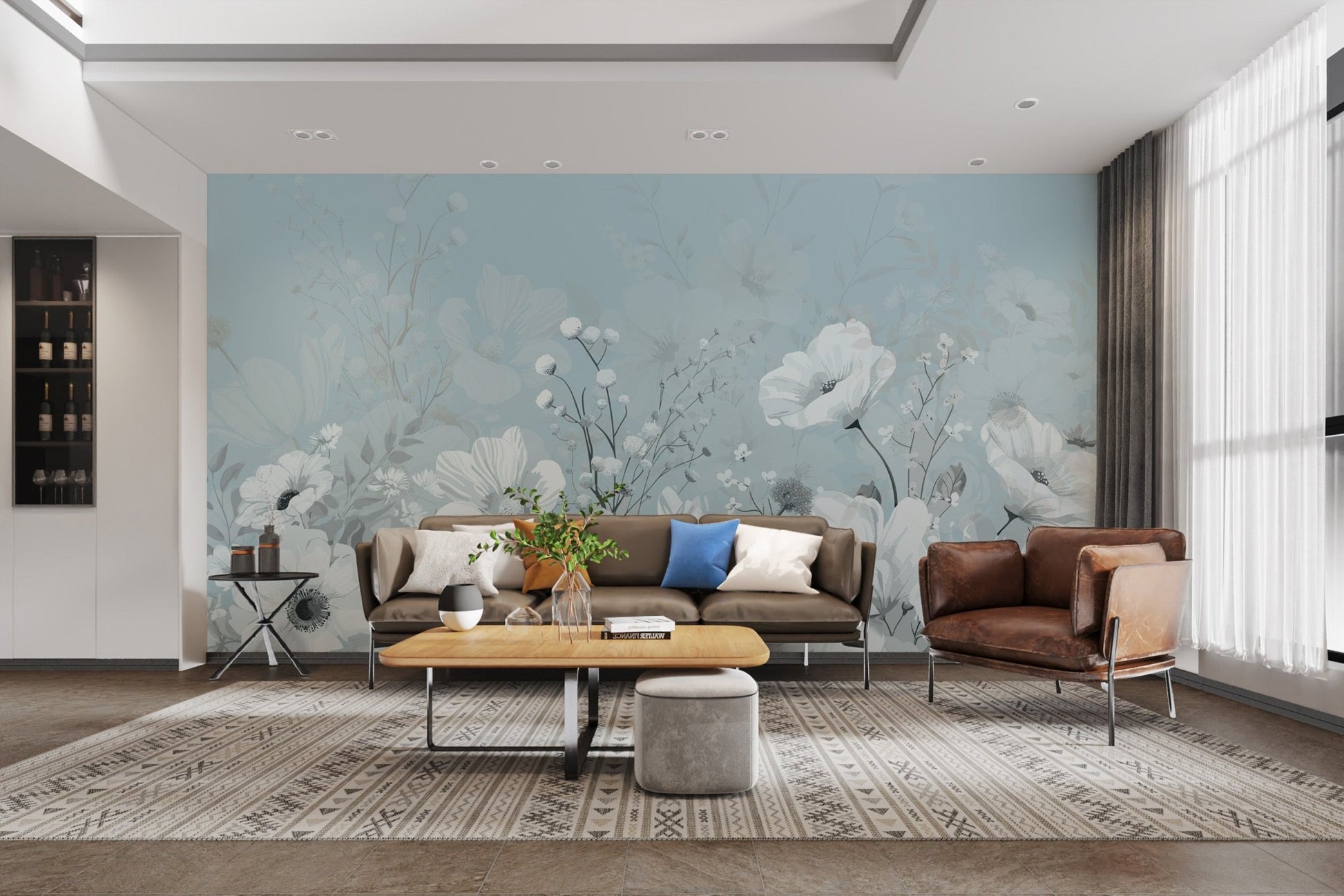 Modern blue flower wall decor
