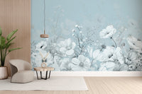 Blue floral accent wallpaper design
