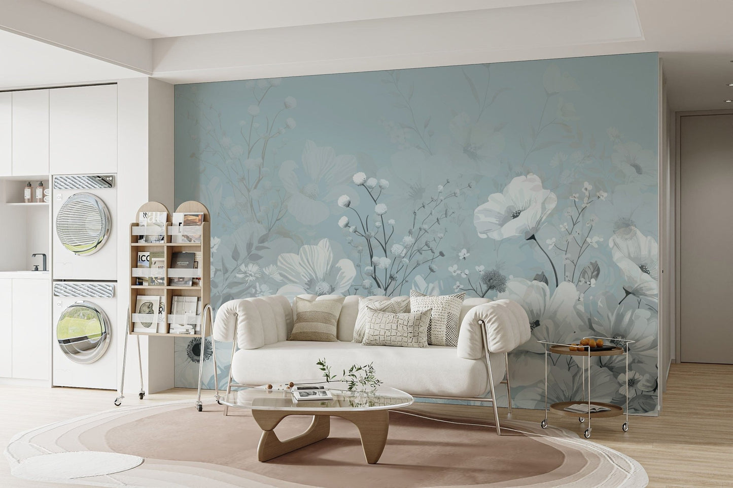 Elegant blue floral wallpaper design
