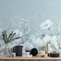 Stylish blue botanical wallpaper mural