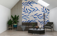 Simple blue branches on Blue Botanical Print Wallpaper for walls.