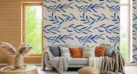 Botanical wallpaper for walls using the Blue Botanical Print Wallpaper.