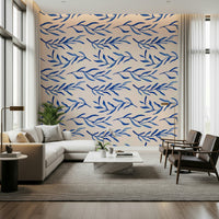 Abstract leaf motif on the Blue Botanical Print Wallpaper print.