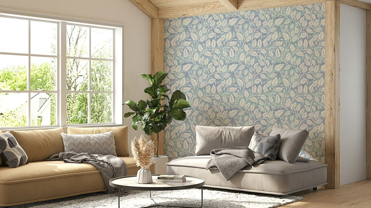 Blue wallpaper with delicate budding branches GD462

