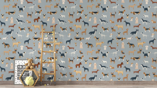 Canine-themed blue wallpaper for playrooms
