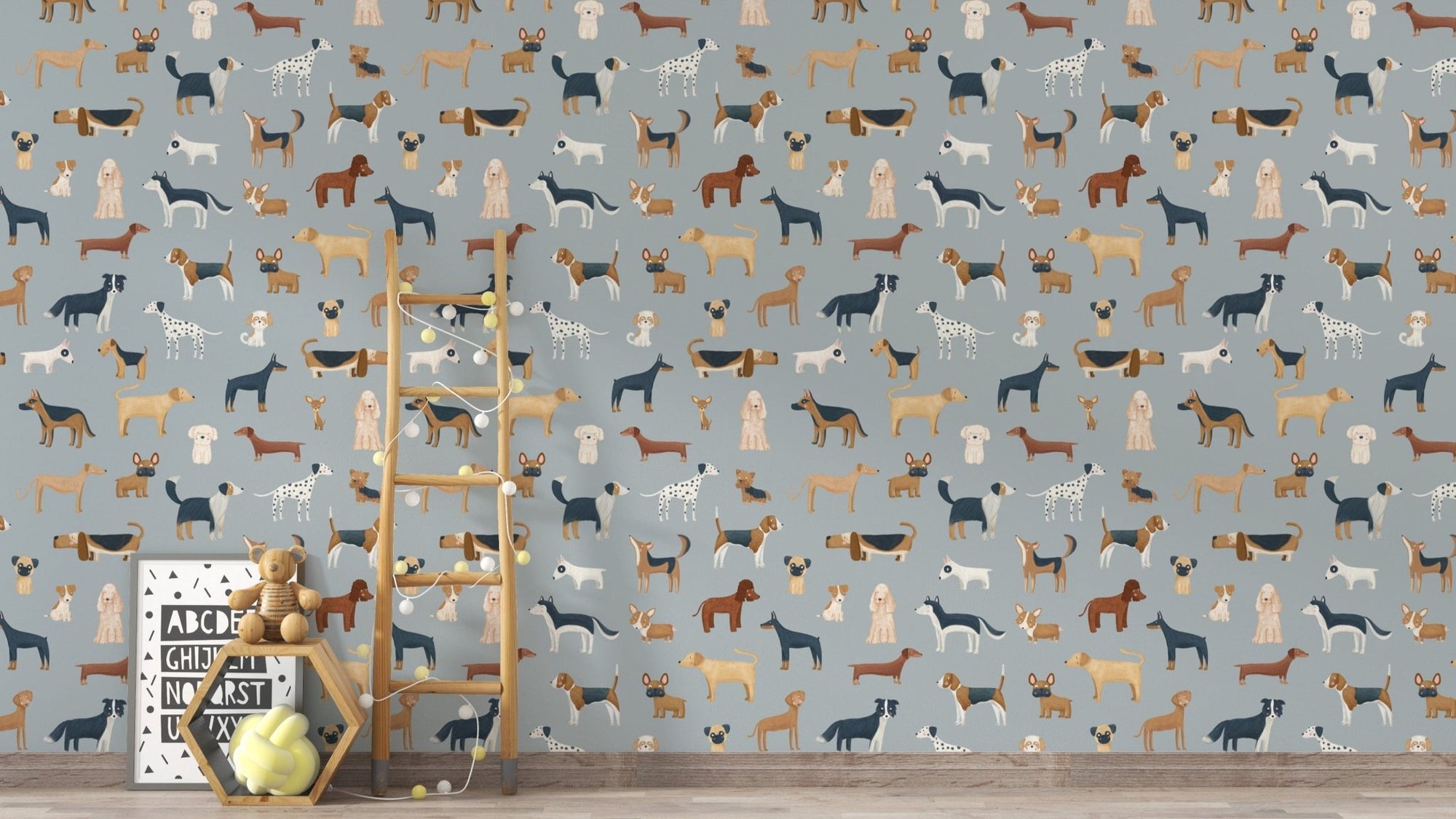 Canine-themed blue wallpaper for playrooms, MM16