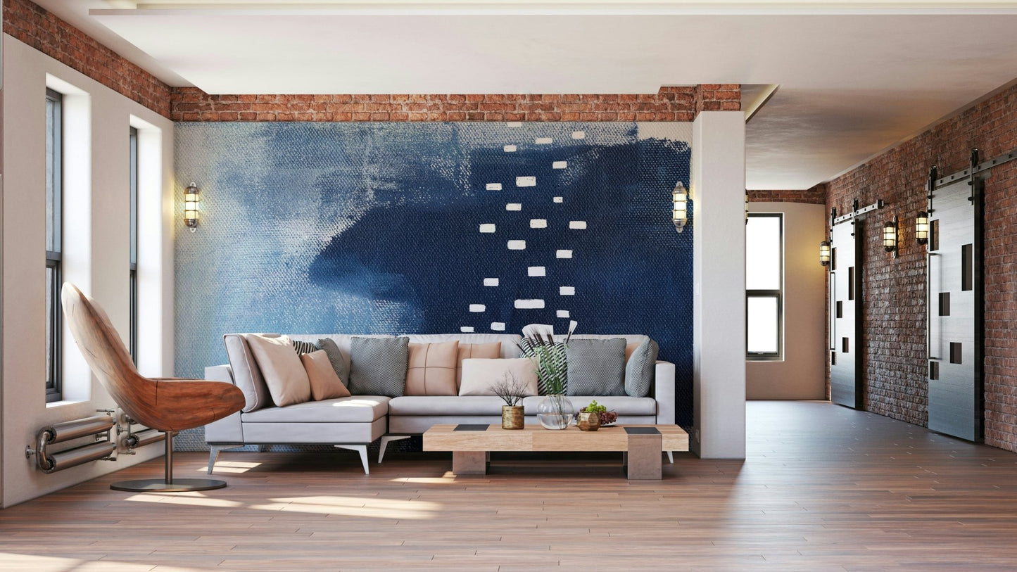 A peaceful geometric design mural on decorative wallpaper.

