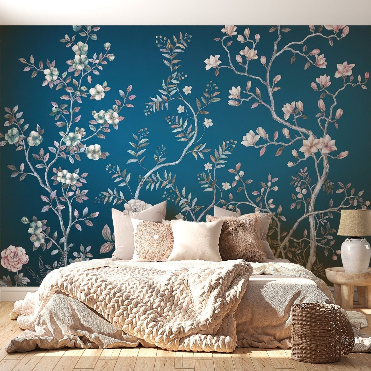 Luxurious blue chinoiserie-inspired wall art