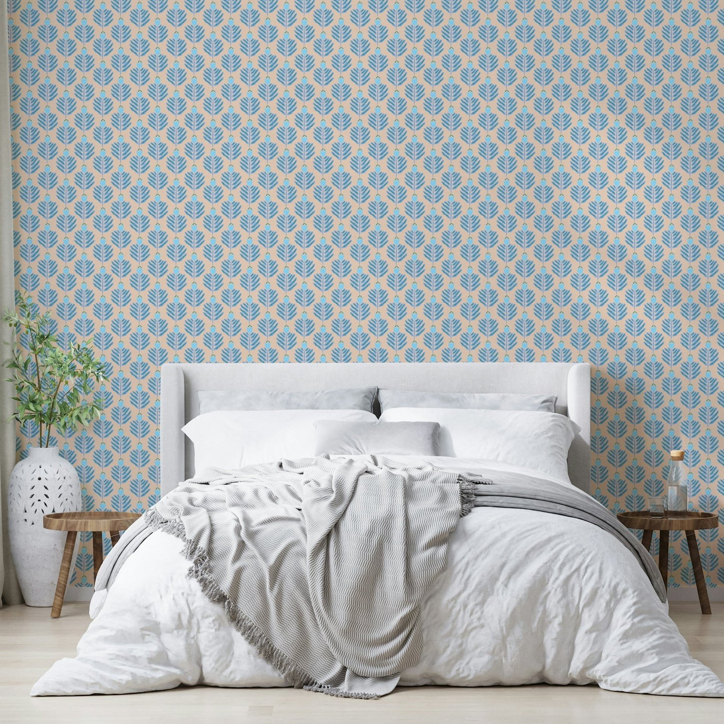 Living room wall with chunky plant wallpaper

