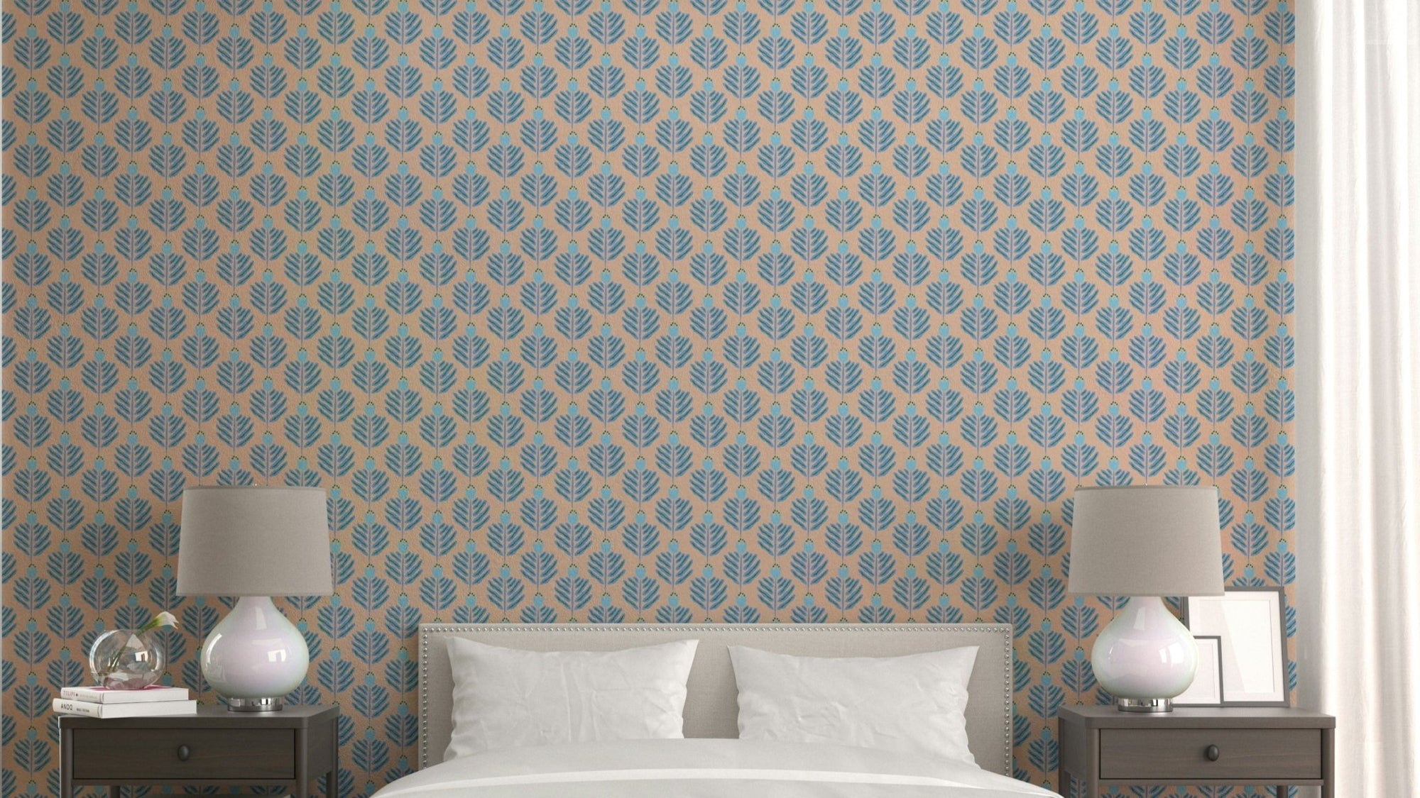 Blue Chunky Plant Jewel Jungle Wallpaper full view GD488

