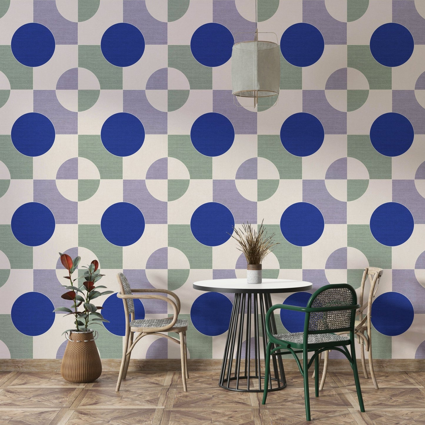 Abstract blue-centered wall design

