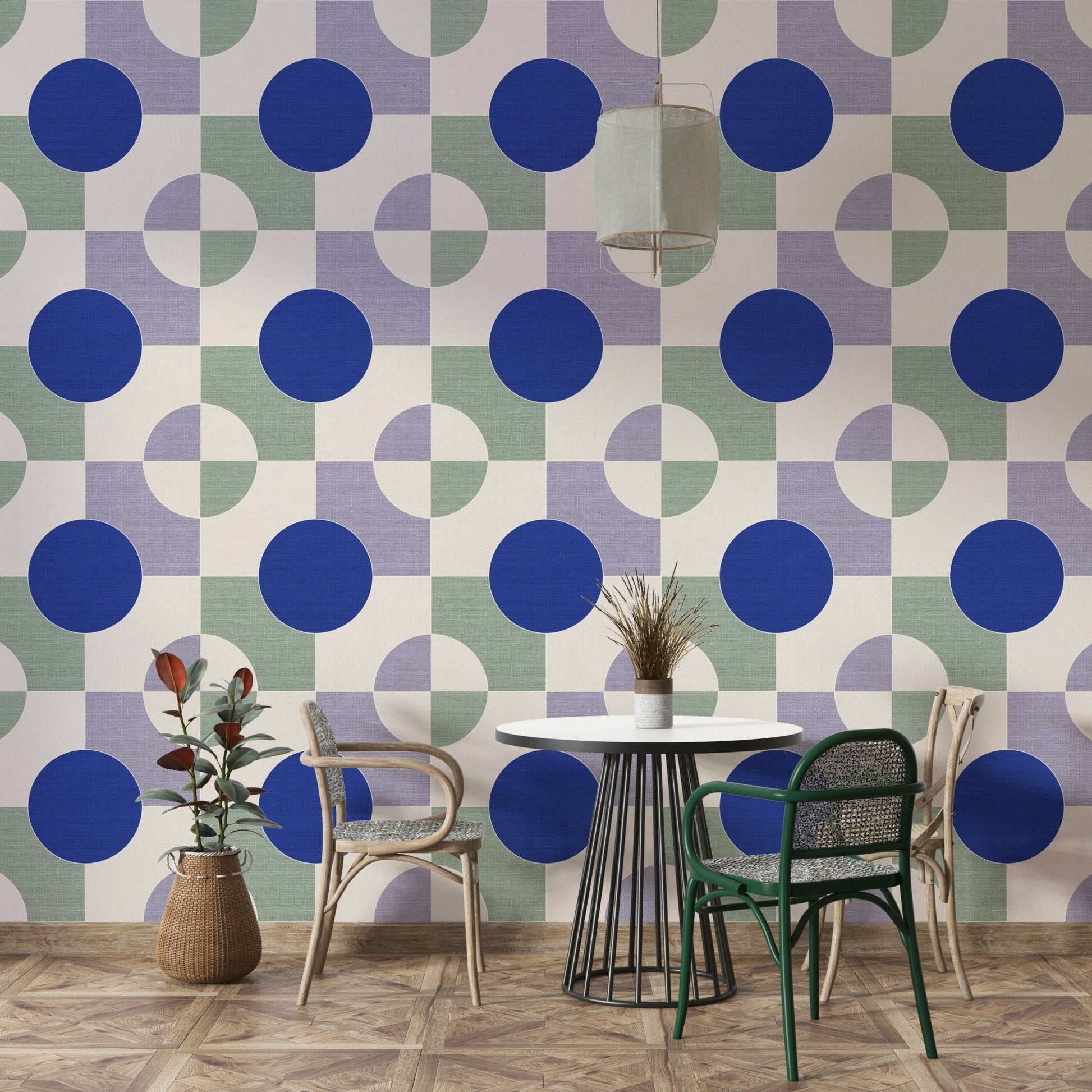 Abstract blue-centered wall design

