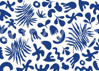 Blue Clipped Garden wall mural with paper-cut shapes and leafy rhythm