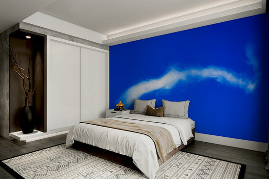 A beautiful blue sky wallpaper mural with soft clouds., GD4858
