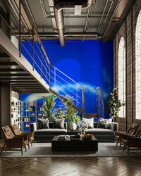 An artistic dreamy sky mural on minimalist wallpaper.

