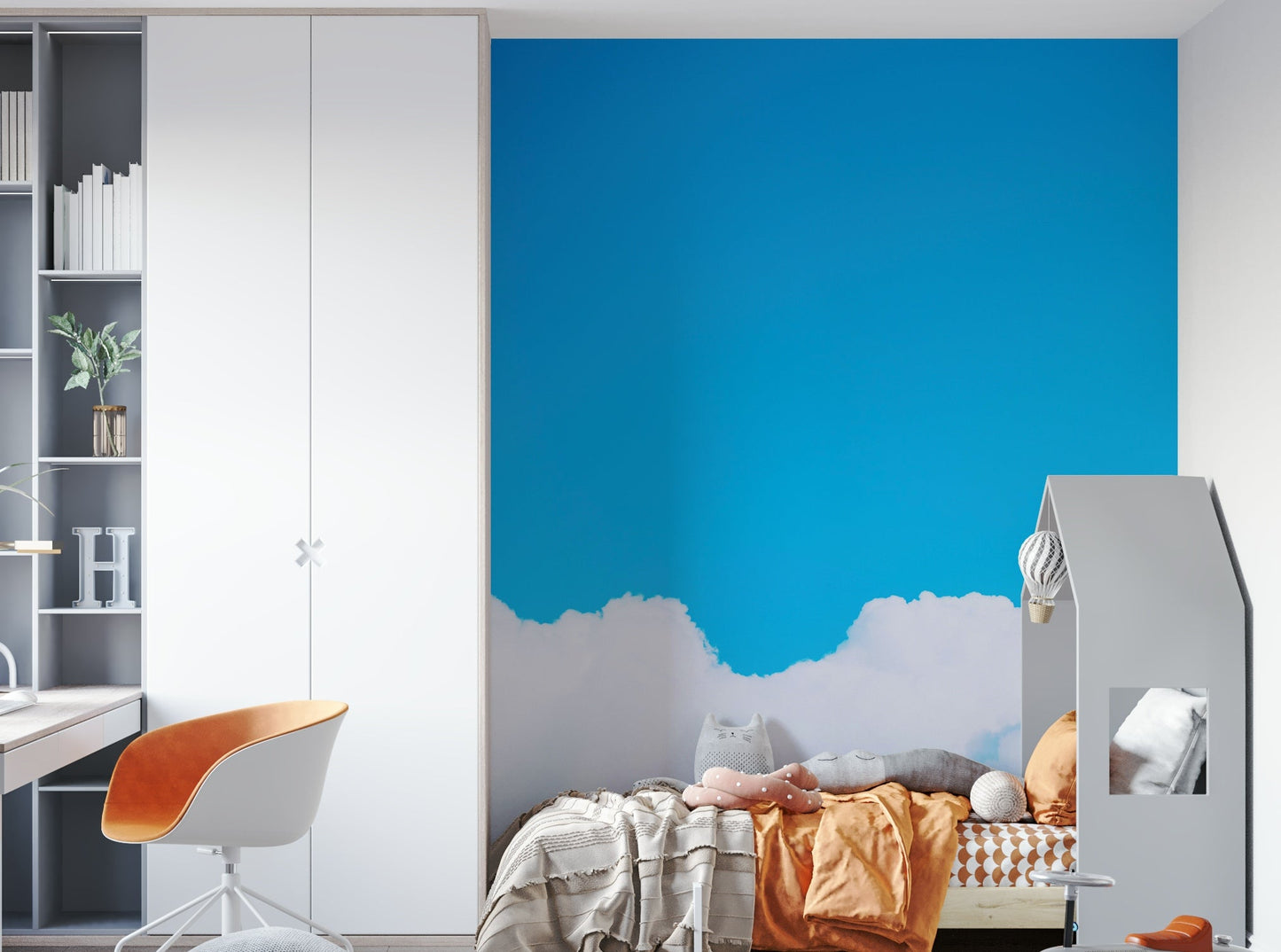 Calm blue fades toward white clouds low in the frame, a Blue Clouds I wall mural GD4846
