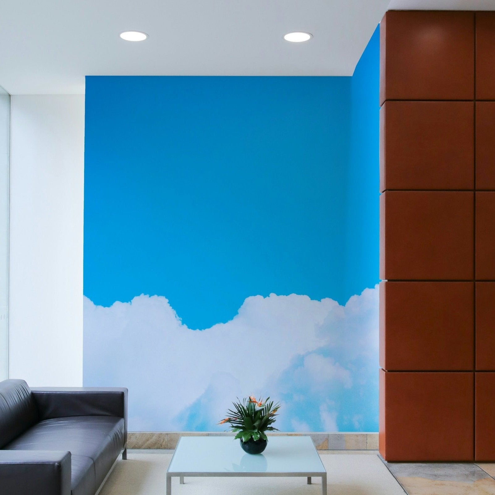 Sapphire tones stretch over white clouds in this Blue Clouds I wall mural GD4846
