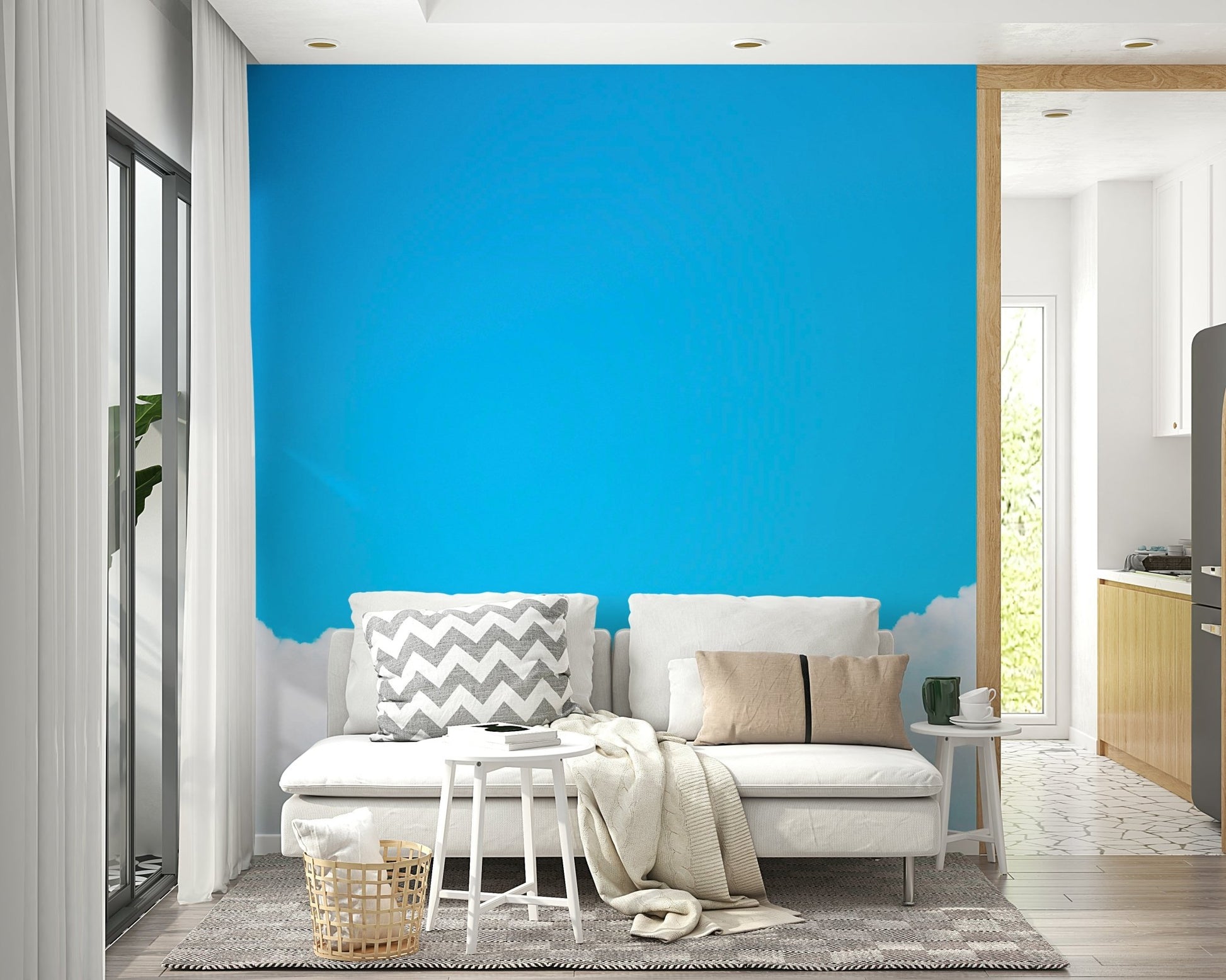 Mellow blue covers the sky above white clouds, a Blue Clouds I wall mural GD4846
