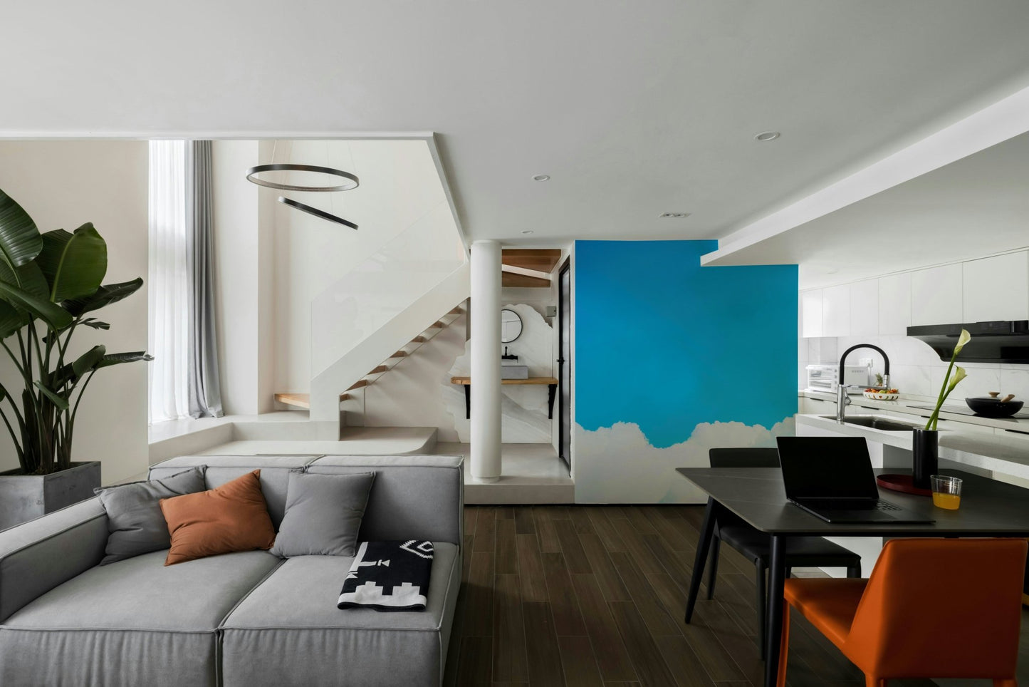 Tropical blue floods the sky above low clouds, a cloud wall mural GD4846
