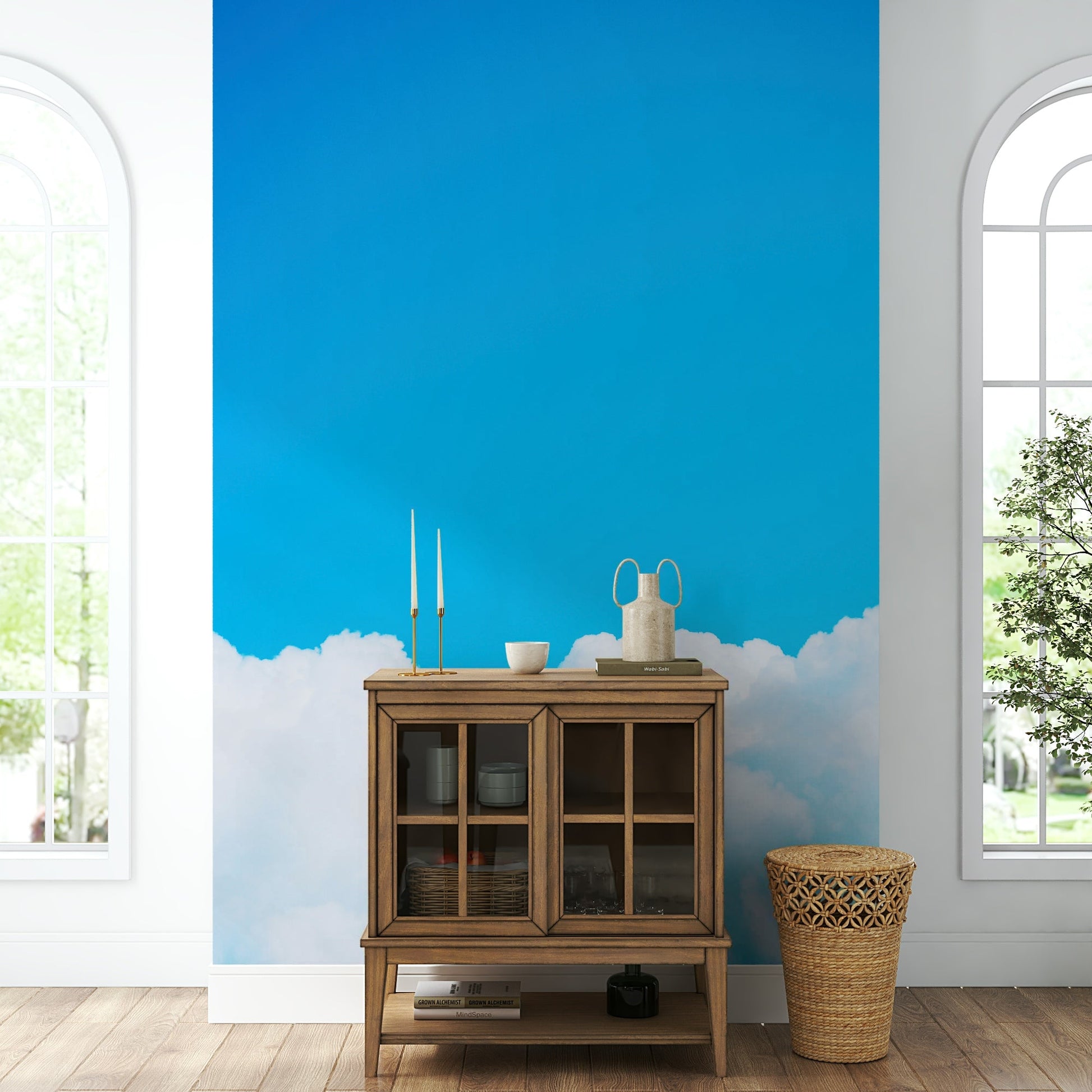 Gentle white clouds bank low under blue, a Blue Clouds I wall mural GD4846
