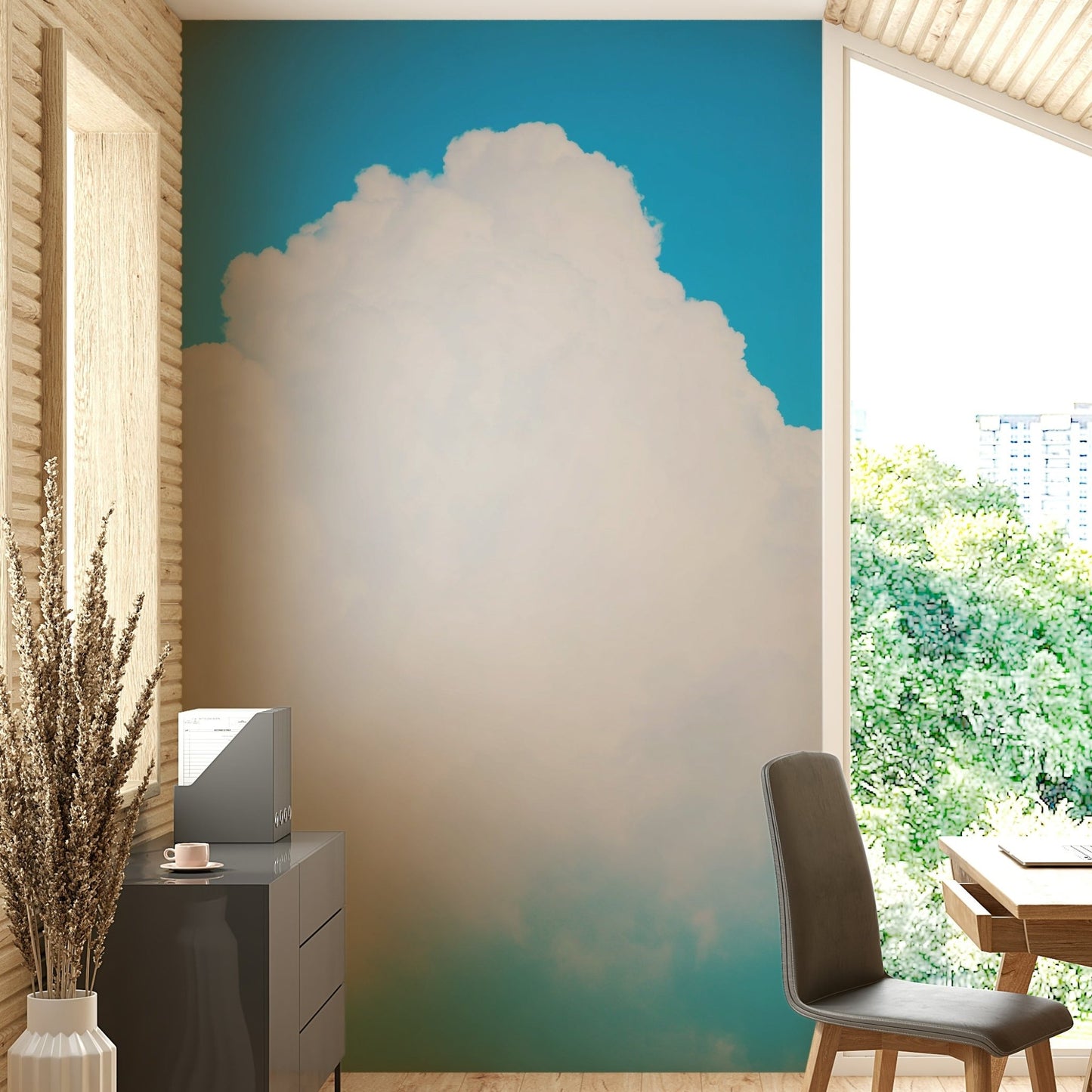 Cerulean edges surround a white cloud mass in this Blue Clouds III wall mural GD4845
