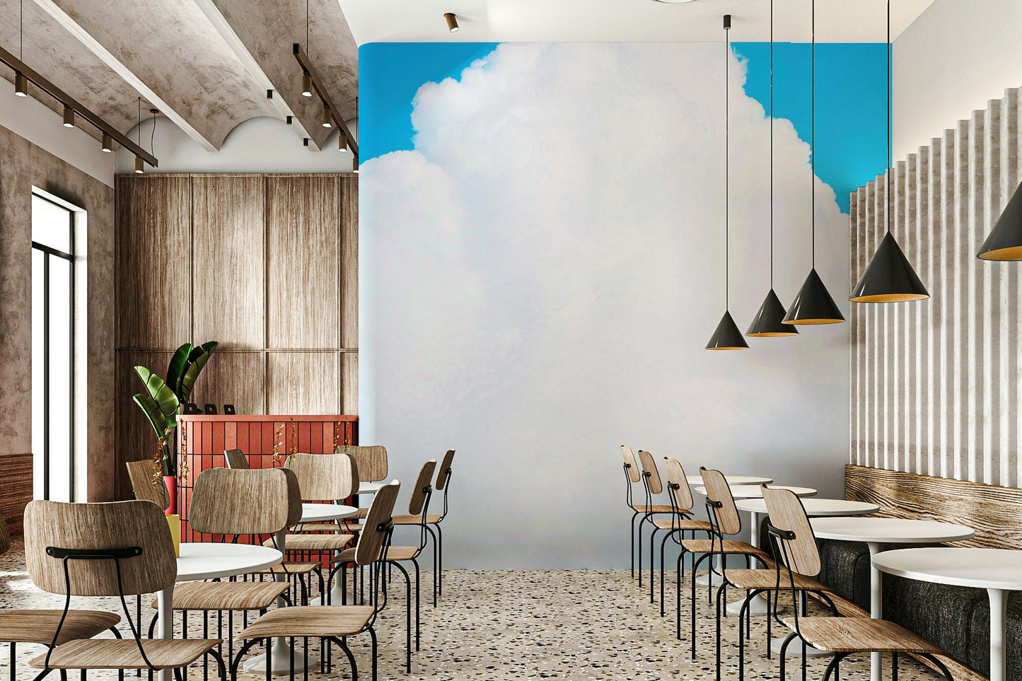 Whipped white curves catch the sun below blue, a cloud wall mural GD4845
