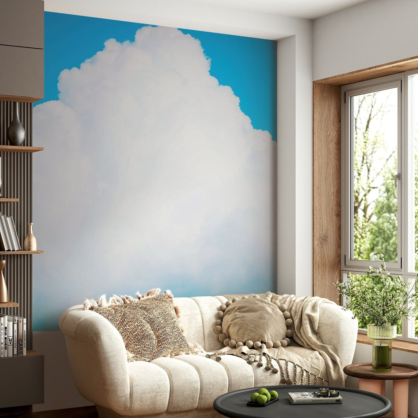 Bunched white clouds sit under open blue, a summer wall mural GD4845
