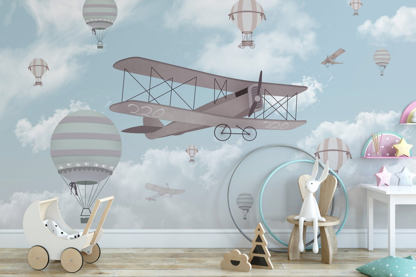 Biplane In The Sky Kids Room Wallpaper - Giffywalls
