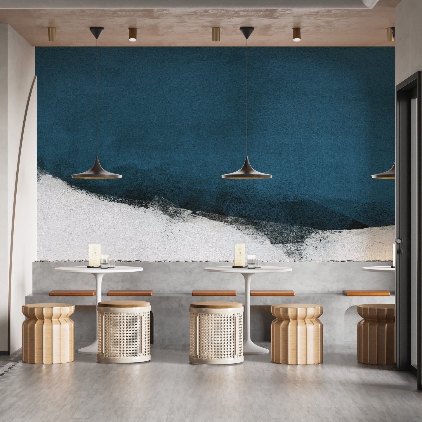 Minimalist navy blue brushstroke wall mural design A733