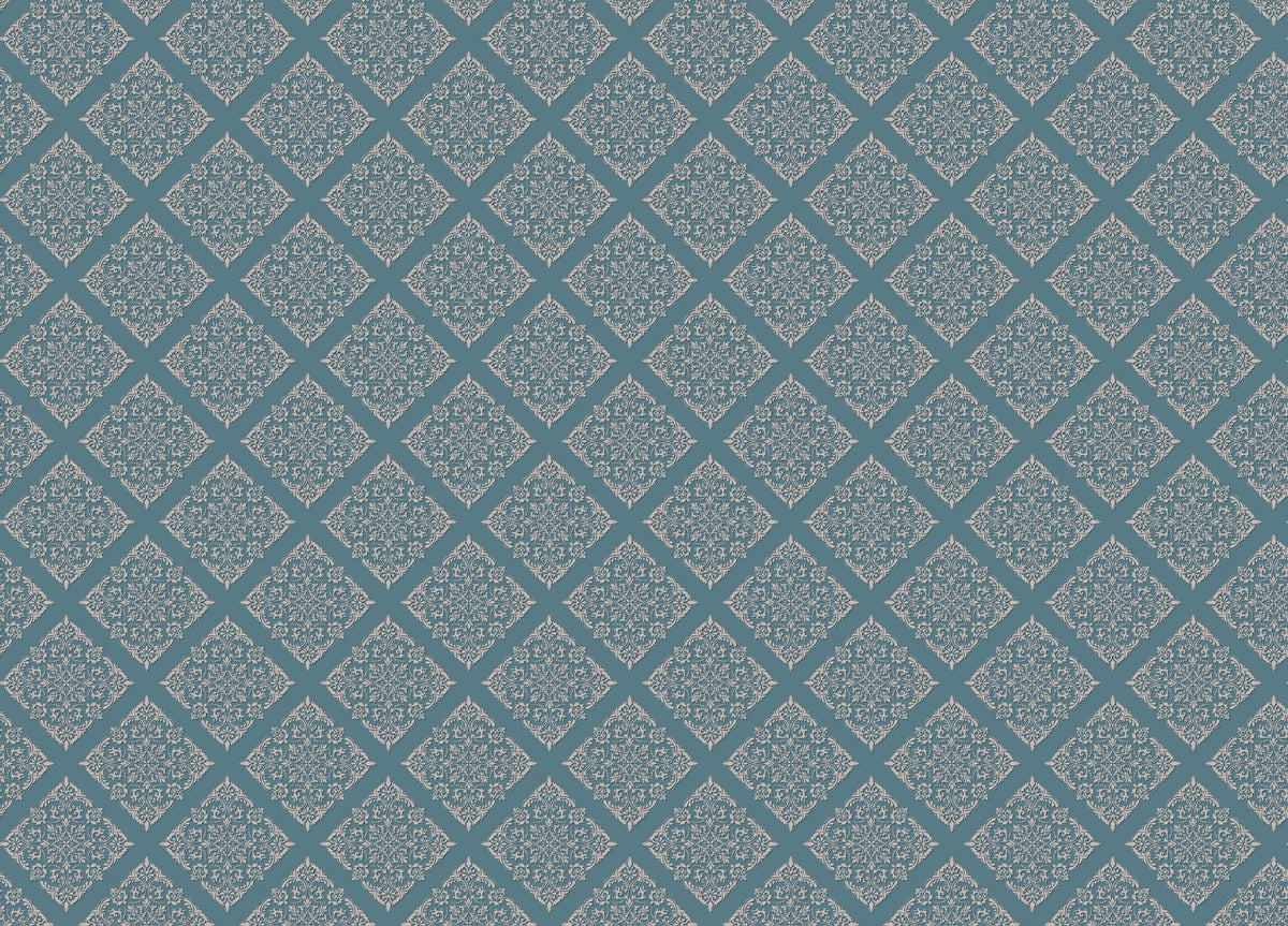 Blue Damask Peel and Stick Wallpaper Mural in your room — zoomed
