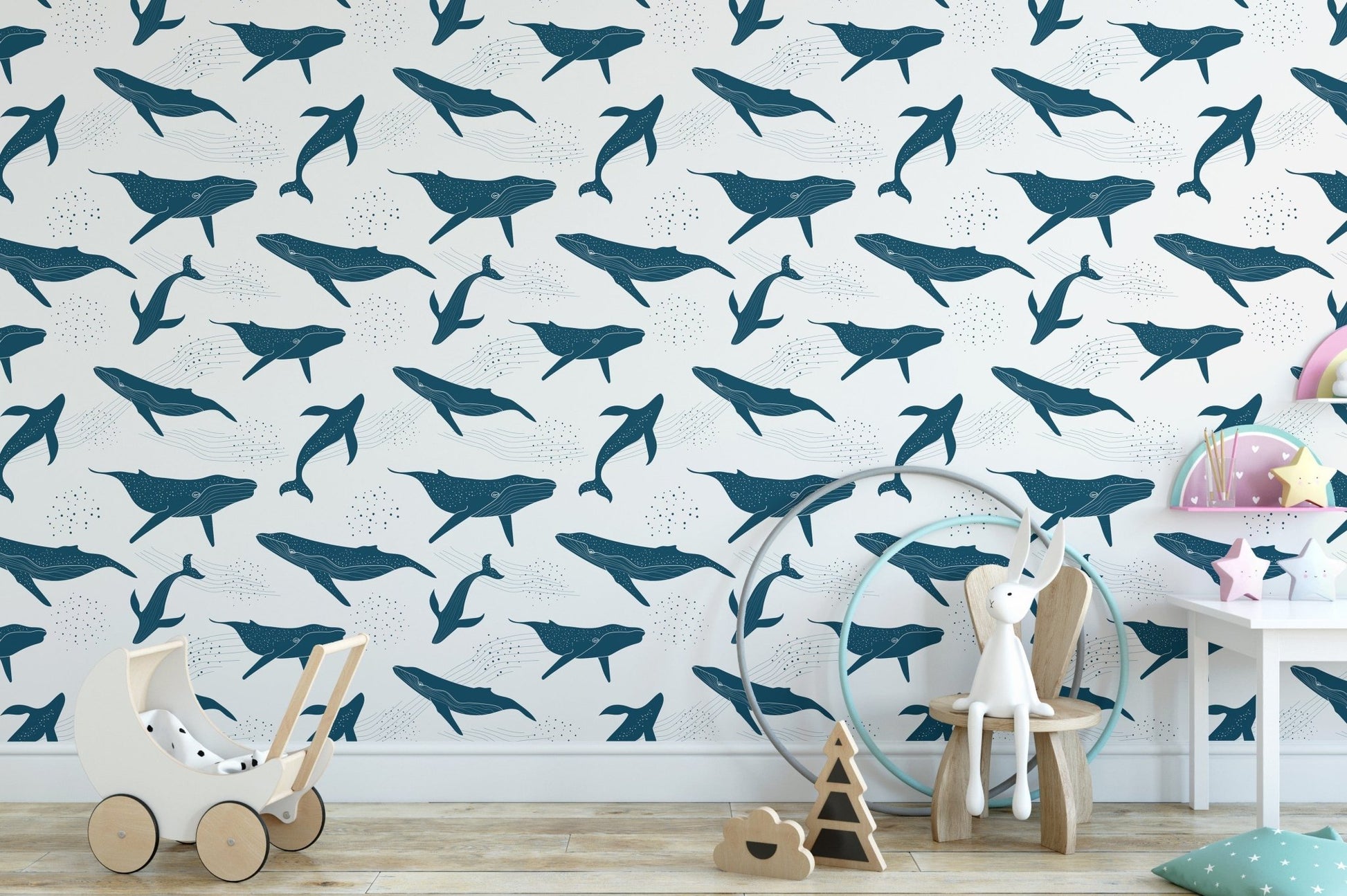 Blue whale wallpaper, a serene wall design