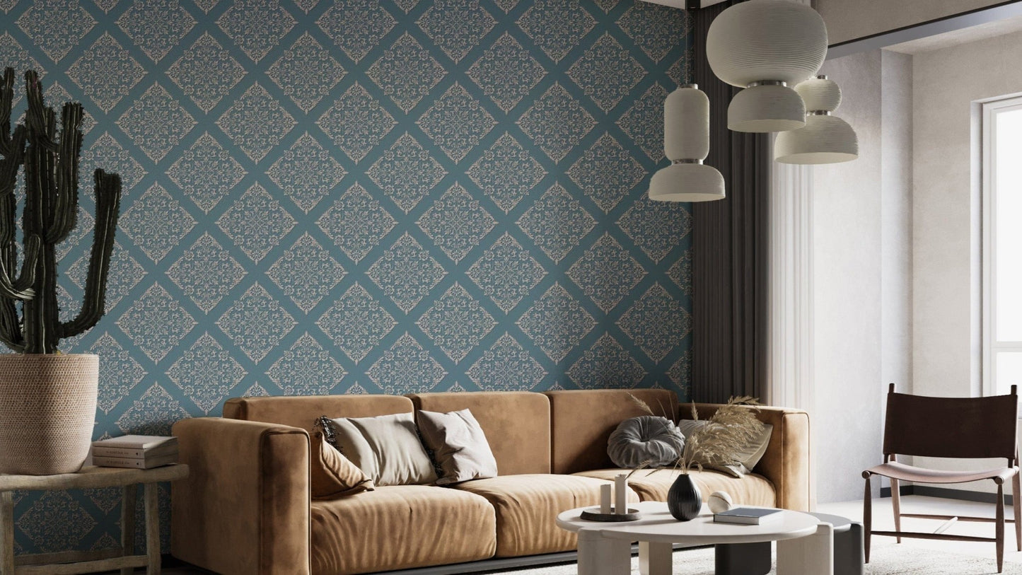 Stylish damask wallpaper with peel feature
