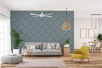 Blue damask stick-on mural for easy decor
