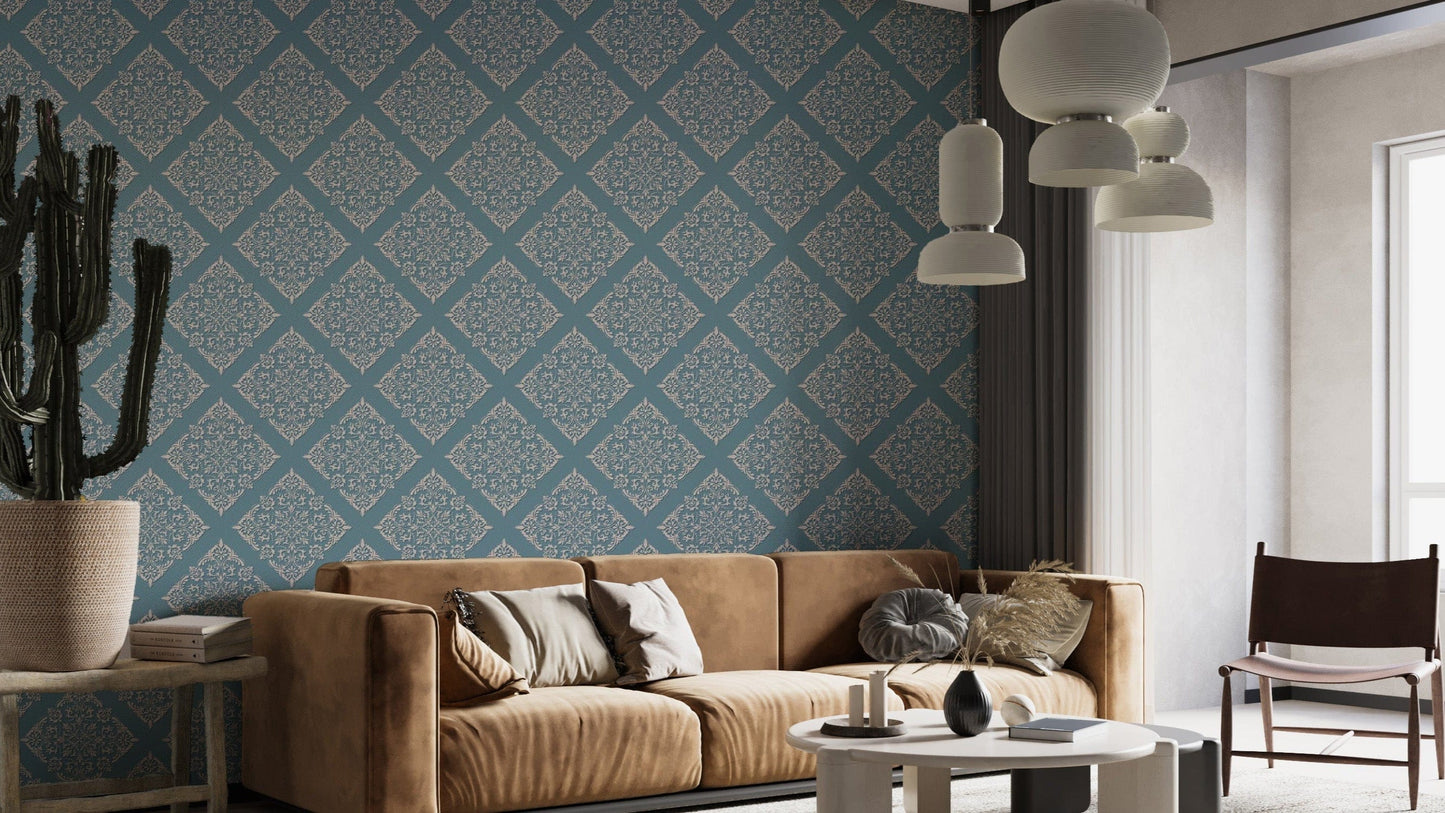 Stylish damask wallpaper with peel feature
