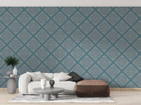 Vibrant blue damask removable wall design
