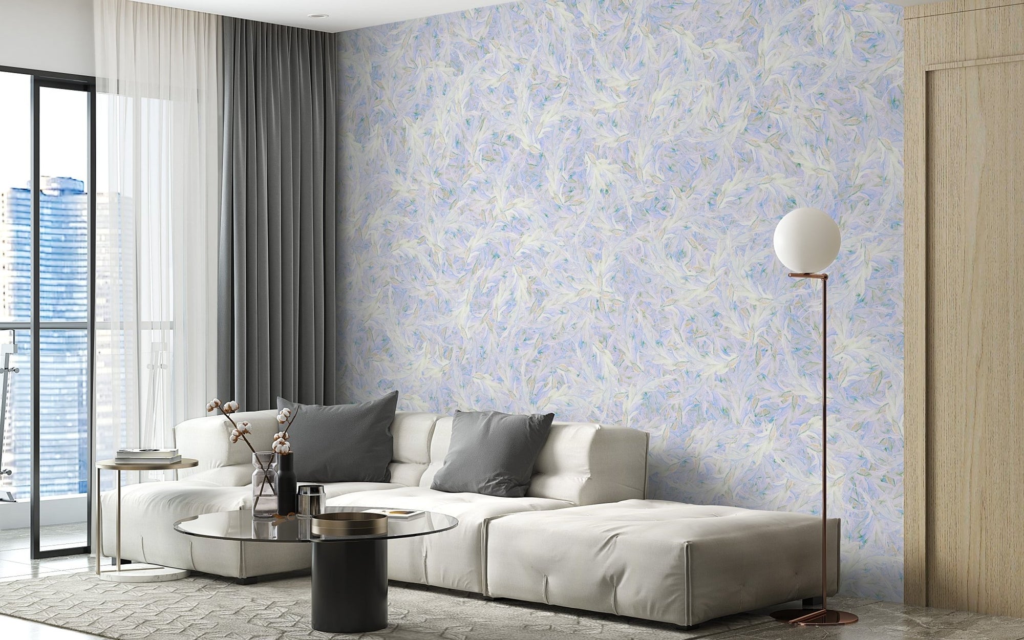 Blue leaf patterned wallpaper murals DTLI08
