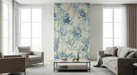 Ethereal Blue Floral Chinoiserie Charm wall mural, graceful ribbons.