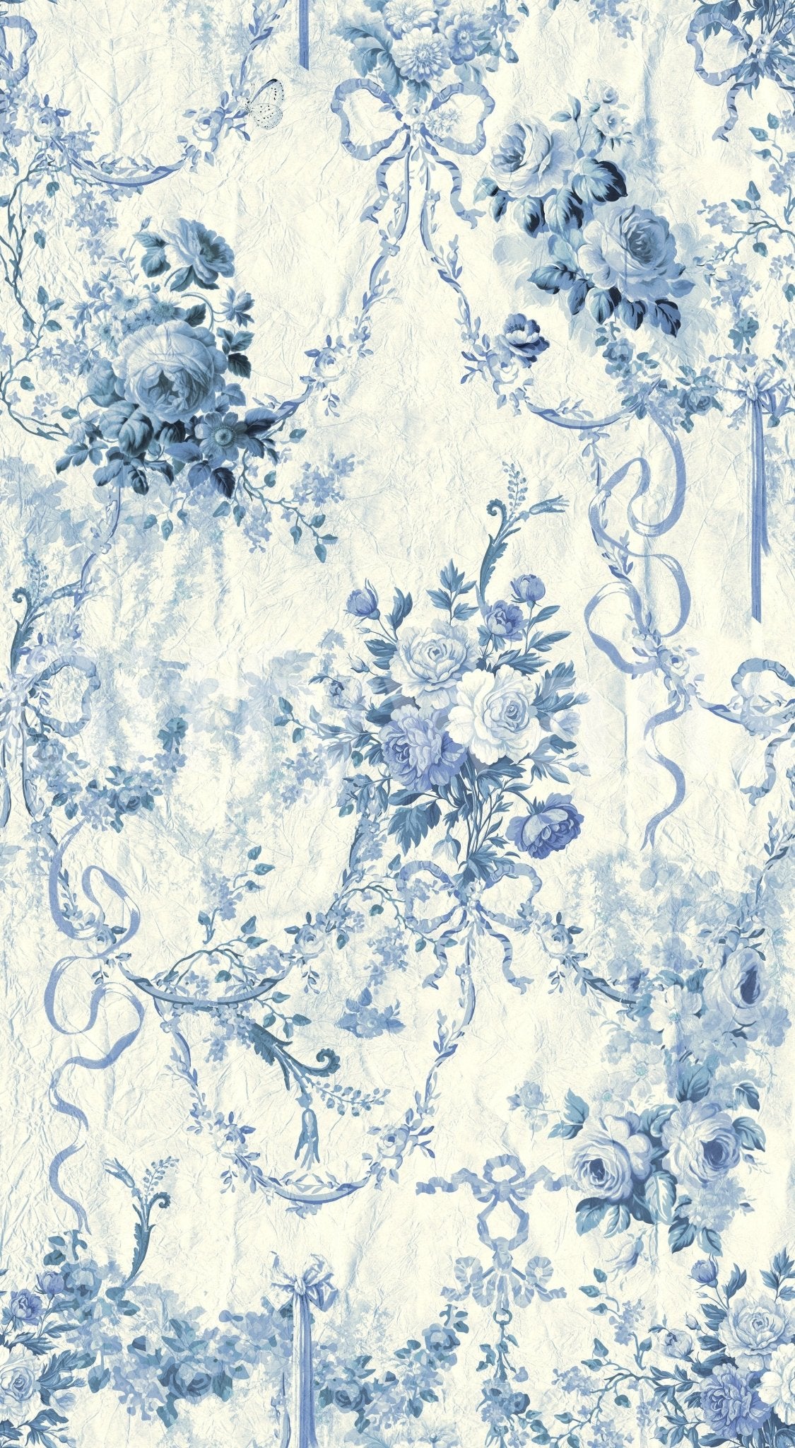 Whimsical Blue Floral Chinoiserie Charm premium wallpaper, lovely botanical drawings.