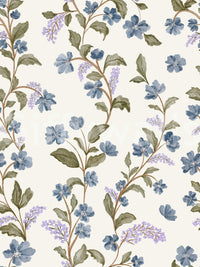Whimsical bloom Blue Floral Vines custom wallpaper intricate leafy scrollwork pattern