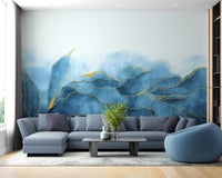 Abstract watercolor wallpaper in blue and gold tones.
