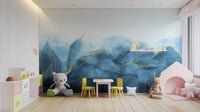 Blue Gold Watercolor Wallpaper Mural - Giffywalls