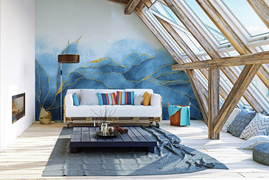 Elegant blue gold watercolor wallpaper with artistic vibes. AB-28