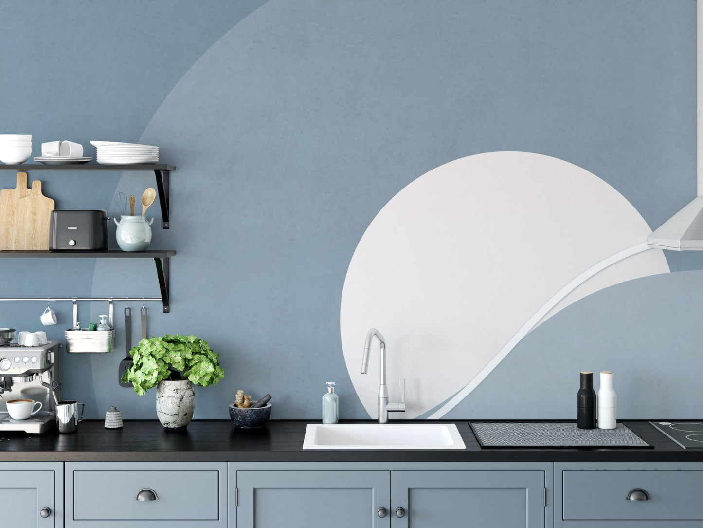 Modern blue-gray concentric wall decor style
