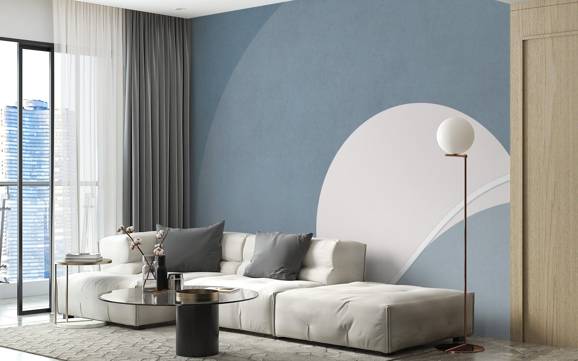 Blue & Gray Concentric Abstract Wallpaper Mural - Giffywalls