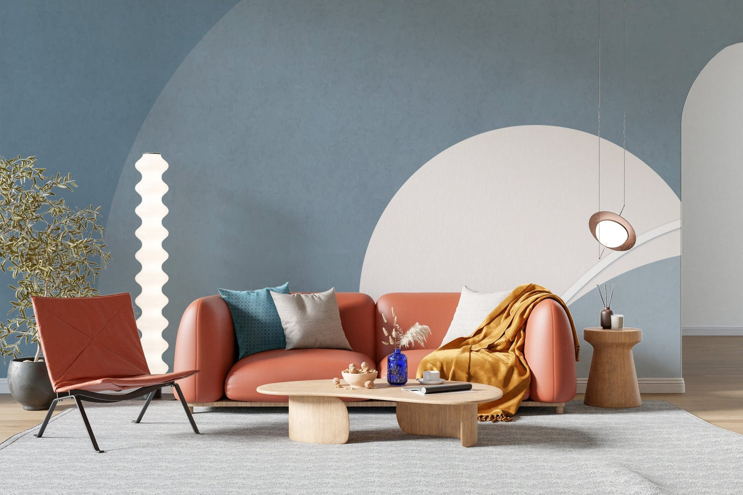 Blue & Gray Concentric Abstract Wallpaper Mural - Giffywalls