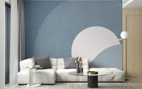Artistic concentric mural with blue and gray hues
