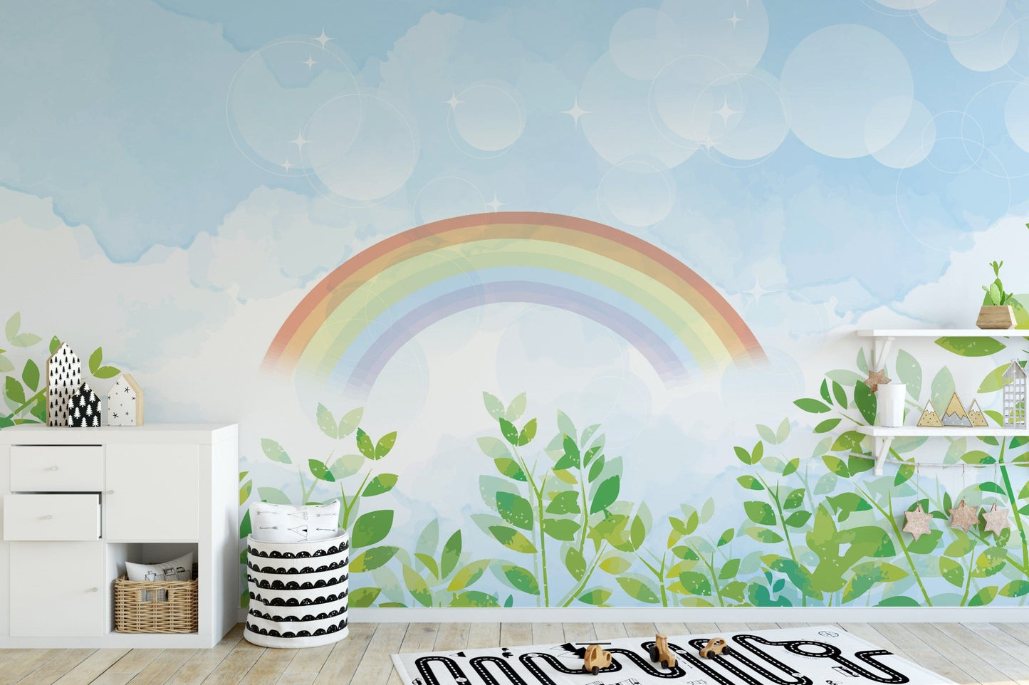 Blue & Green Watercolor Rainbow Kids Wall Mural - Giffywalls