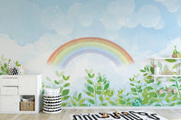 Blue & Green Watercolor Rainbow Kids Wall Mural - Giffywalls