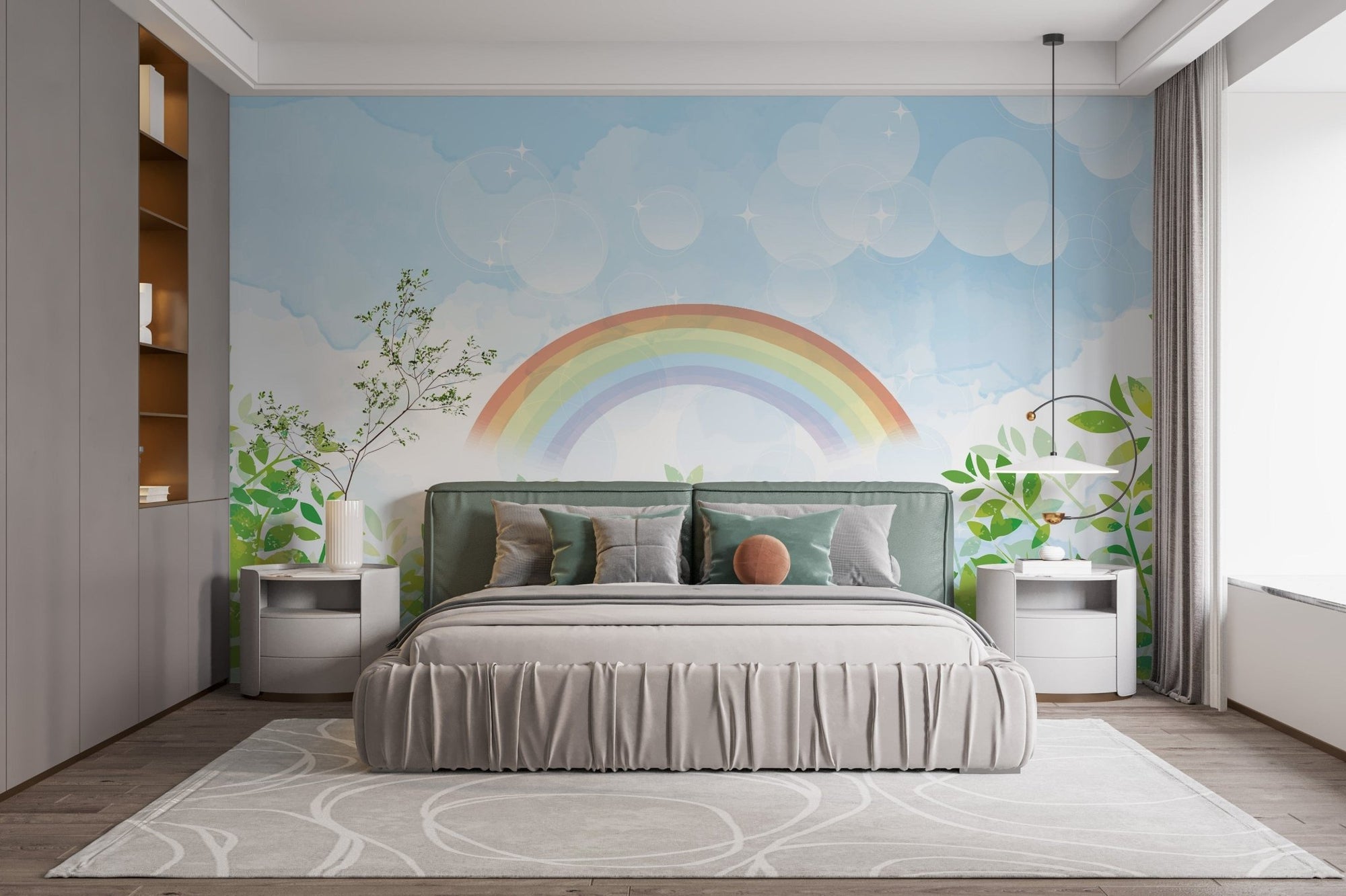 Blue & Green Watercolor Rainbow Kids Wall Mural A162