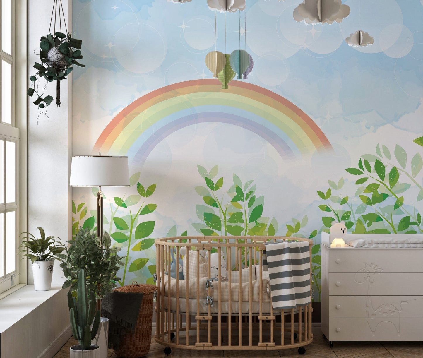 Blue & Green Watercolor Rainbow Kids Wall Mural - Giffywalls